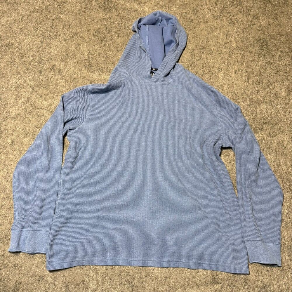 Vintage Gap Mens Thermal Hoodie Size 2XL Light Blue Ribbed Thick Knit Pullover